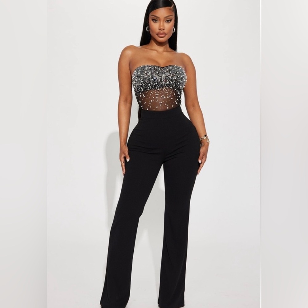 Fashion Nova Dream Girl Embellished Jumpsuit - Black